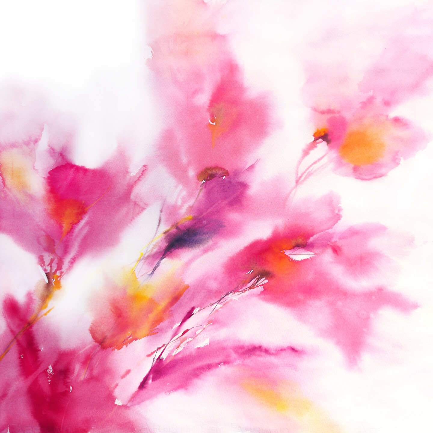 Pink Flowers Painting 14X14, Abstract Floral Painting