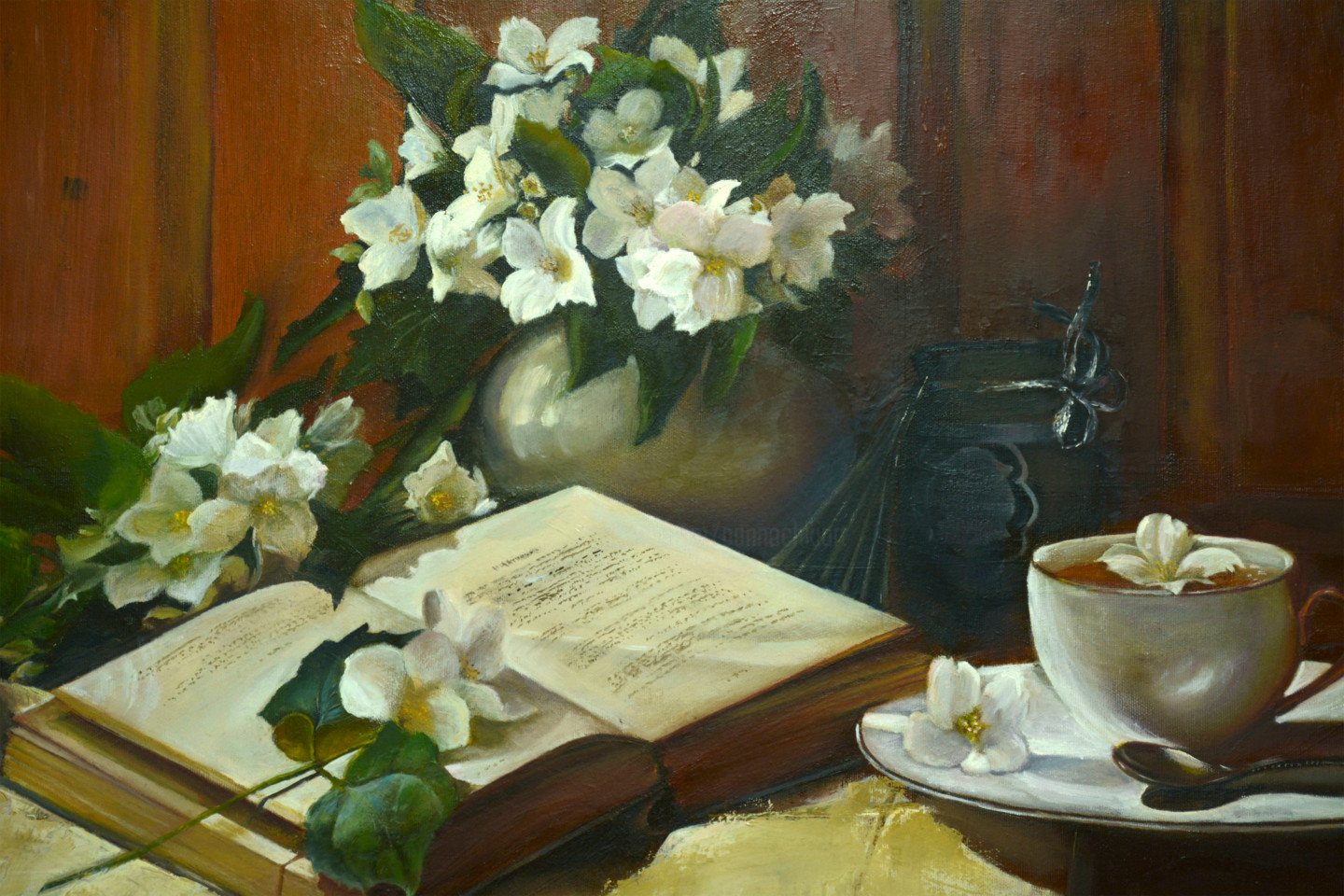 Tea With Jasmine Canvas Oil Painting By Pannochki Art Artmajeur