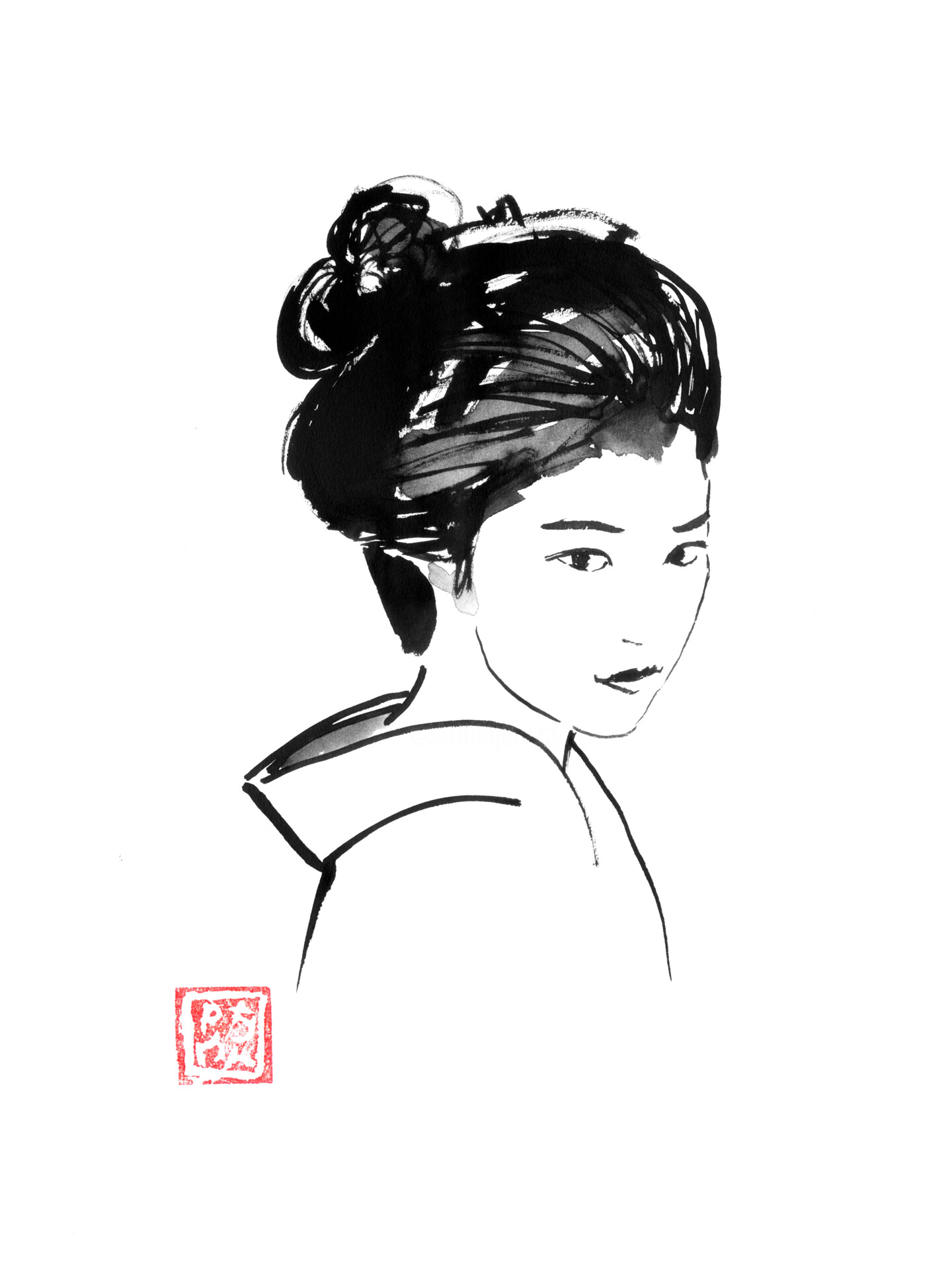 Geisha In Kimono, Disegno da Péchane