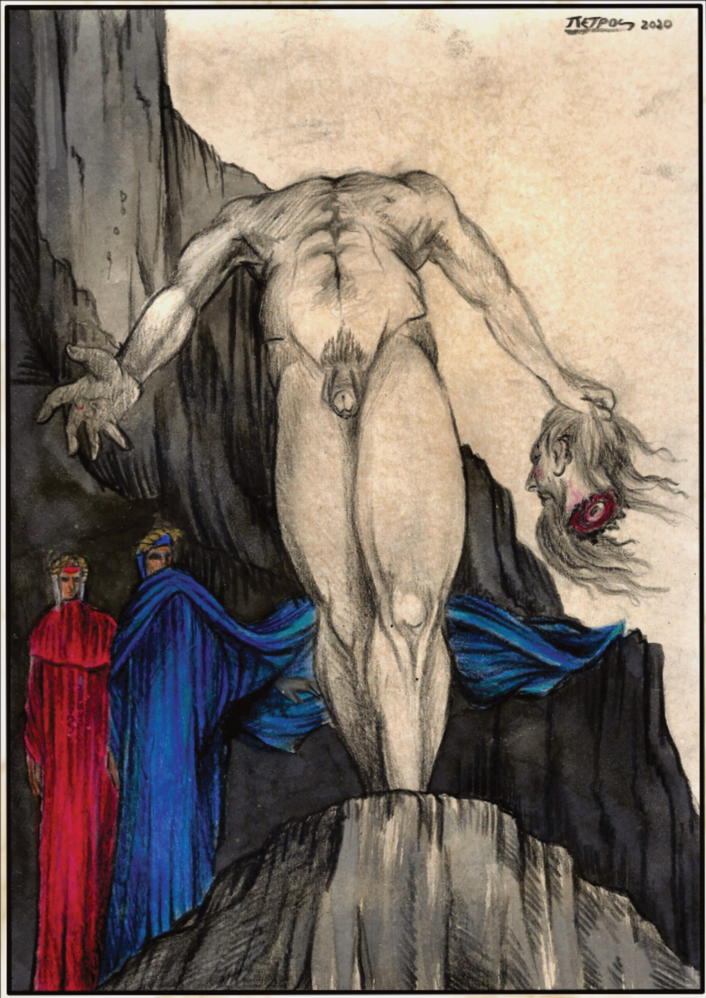 Quadro à óleo s/ tela representando o Inferno de Dante