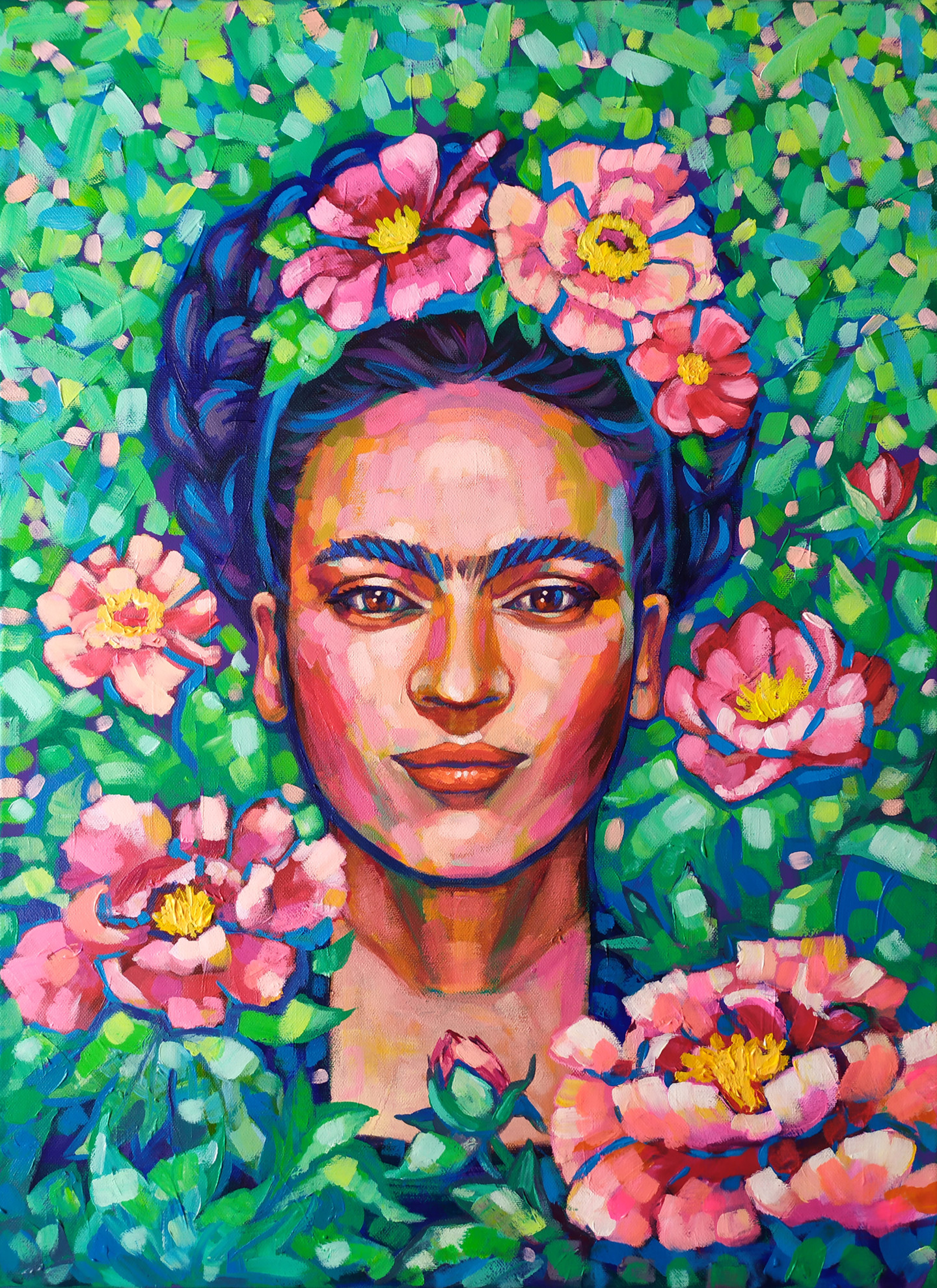 Frida Kahlo Floral Portrait, Painting by Ekaterina Prisich Artmajeur