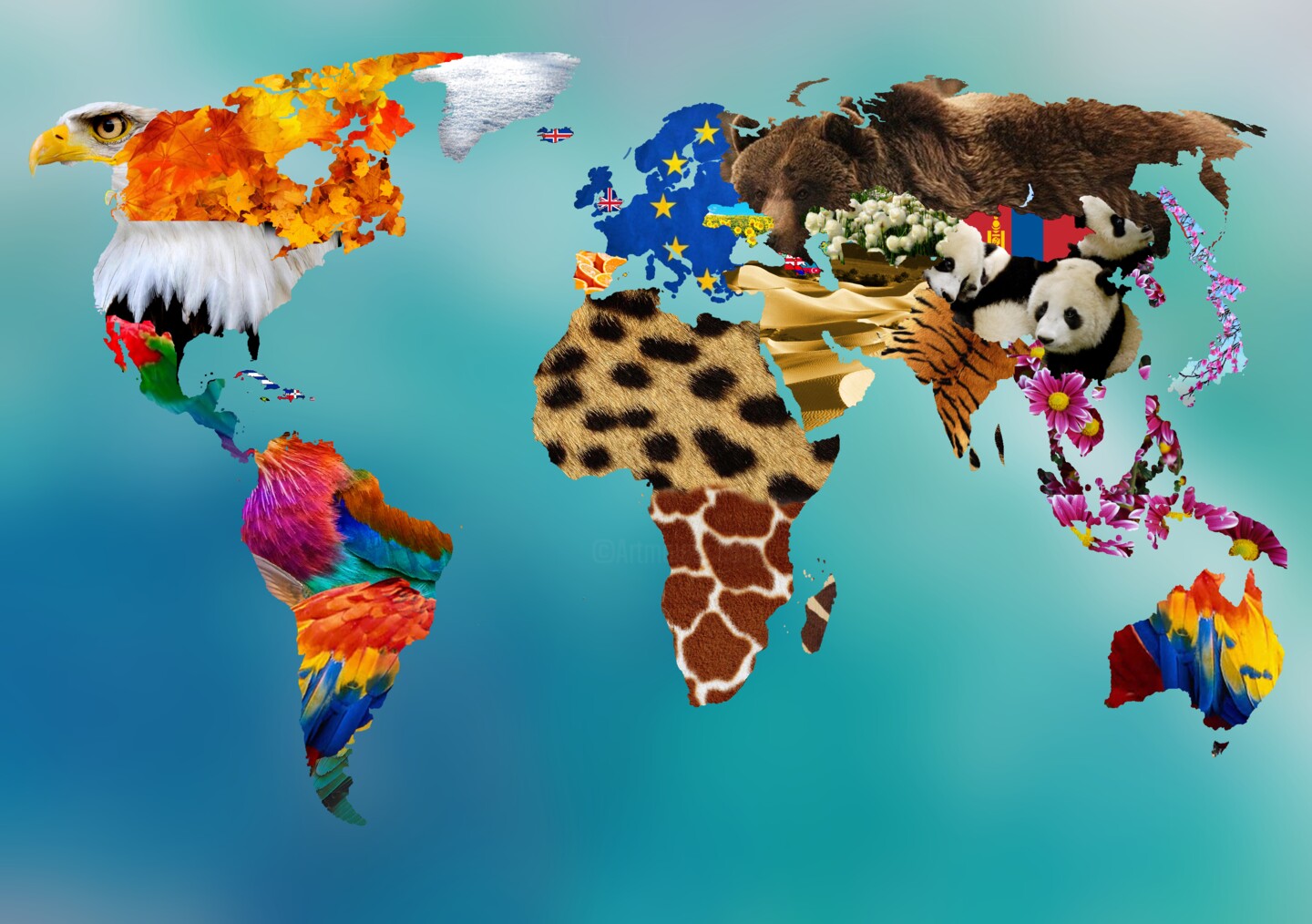 Aesthetic World Map, Arte digitale da Radiy Bohem  Artmajeur