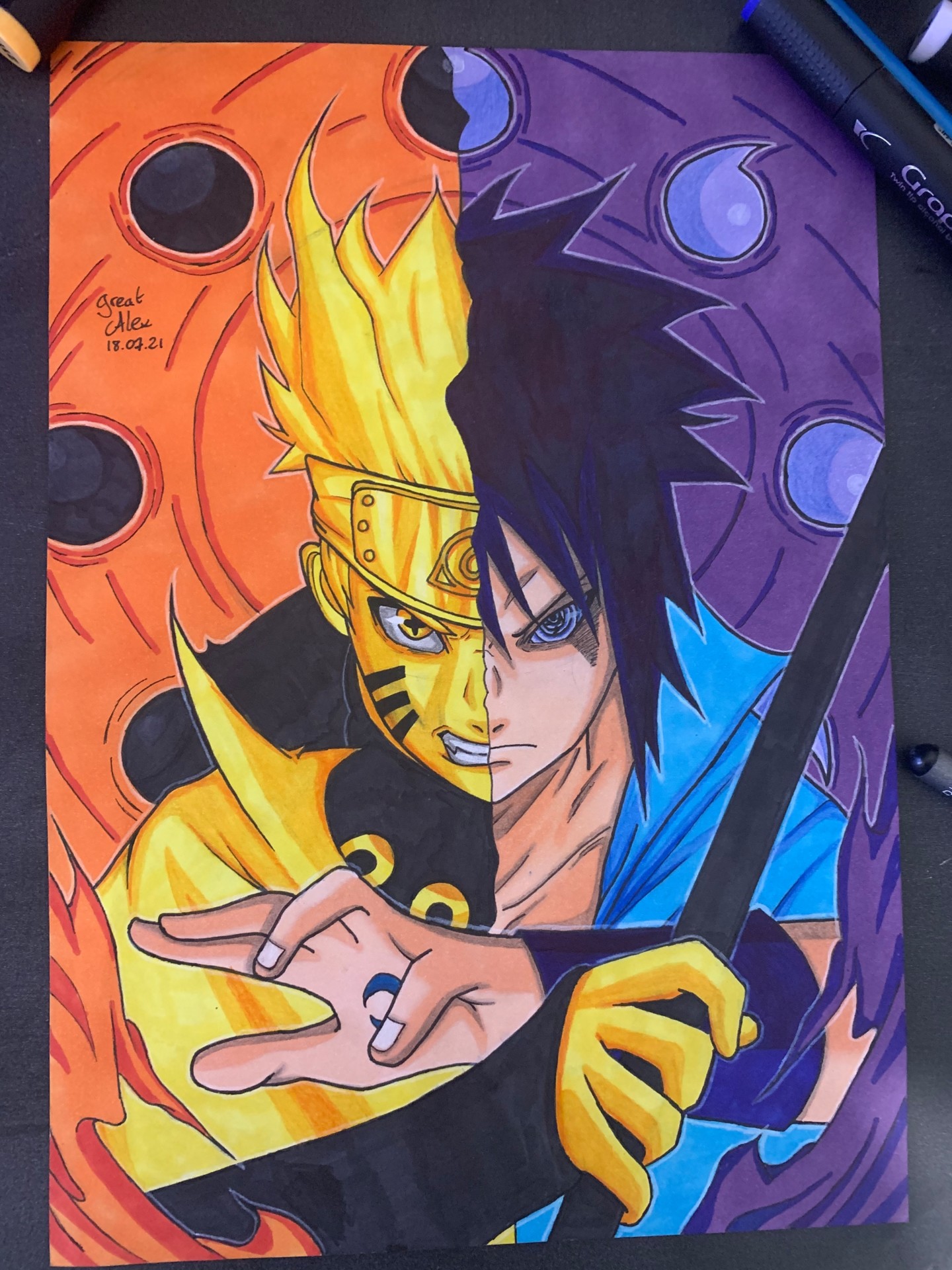 Naruto/Sasuke, Drawing by Great Alex