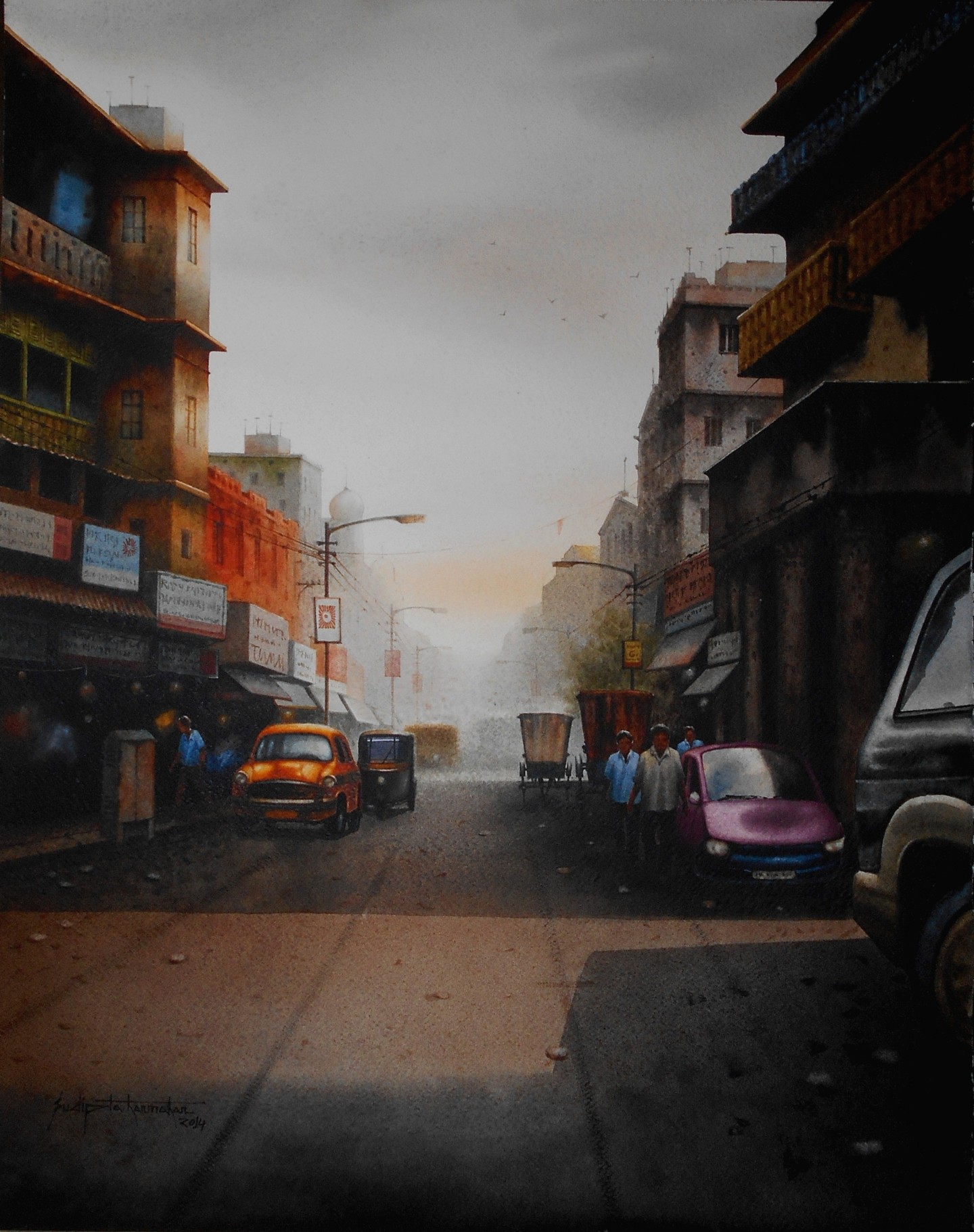 Kolkata Chandni Chowk, Painting by Sudipta Karmakar Artmajeur