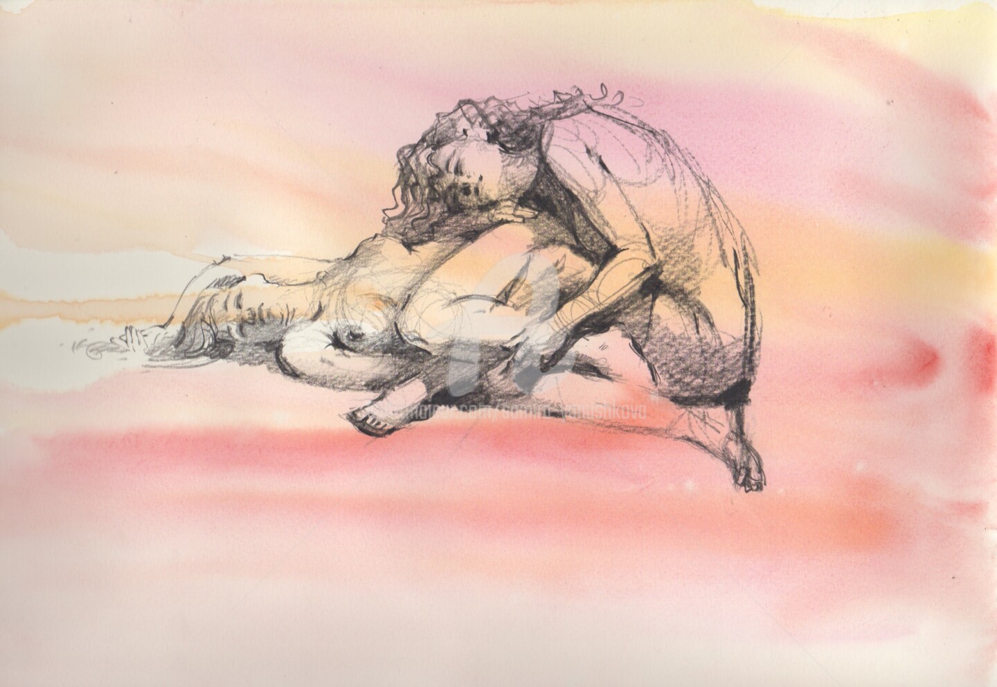 Beautiful Naked Girl Lesbian Art, Drawing by Samira Yanushkova | Artmajeur