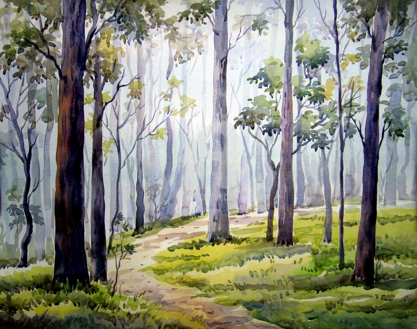 Forest-Watercolor Painting, Painting by Samiran Sarkar | Artmajeur