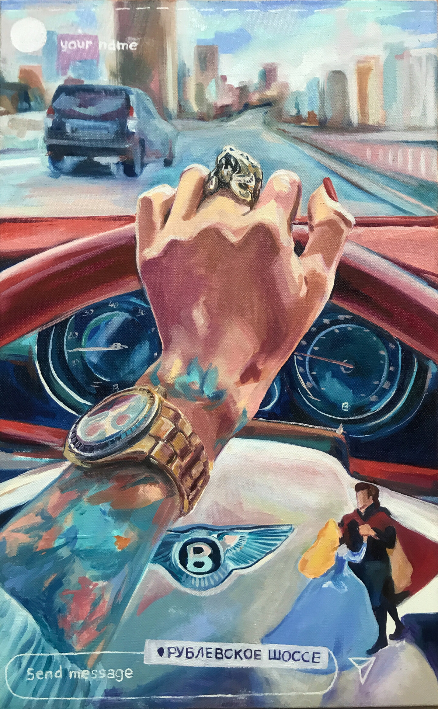 Woman Power Car, Driving, Original Oil, Painting by Sasha Robinson