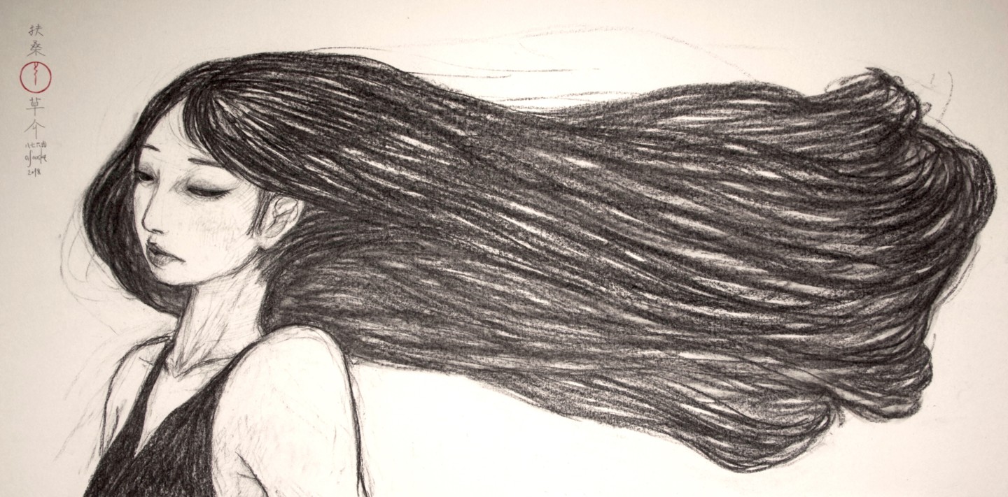 Girl In The Wind H50Drawing2678001F, Drawing by Souske Artmajeur