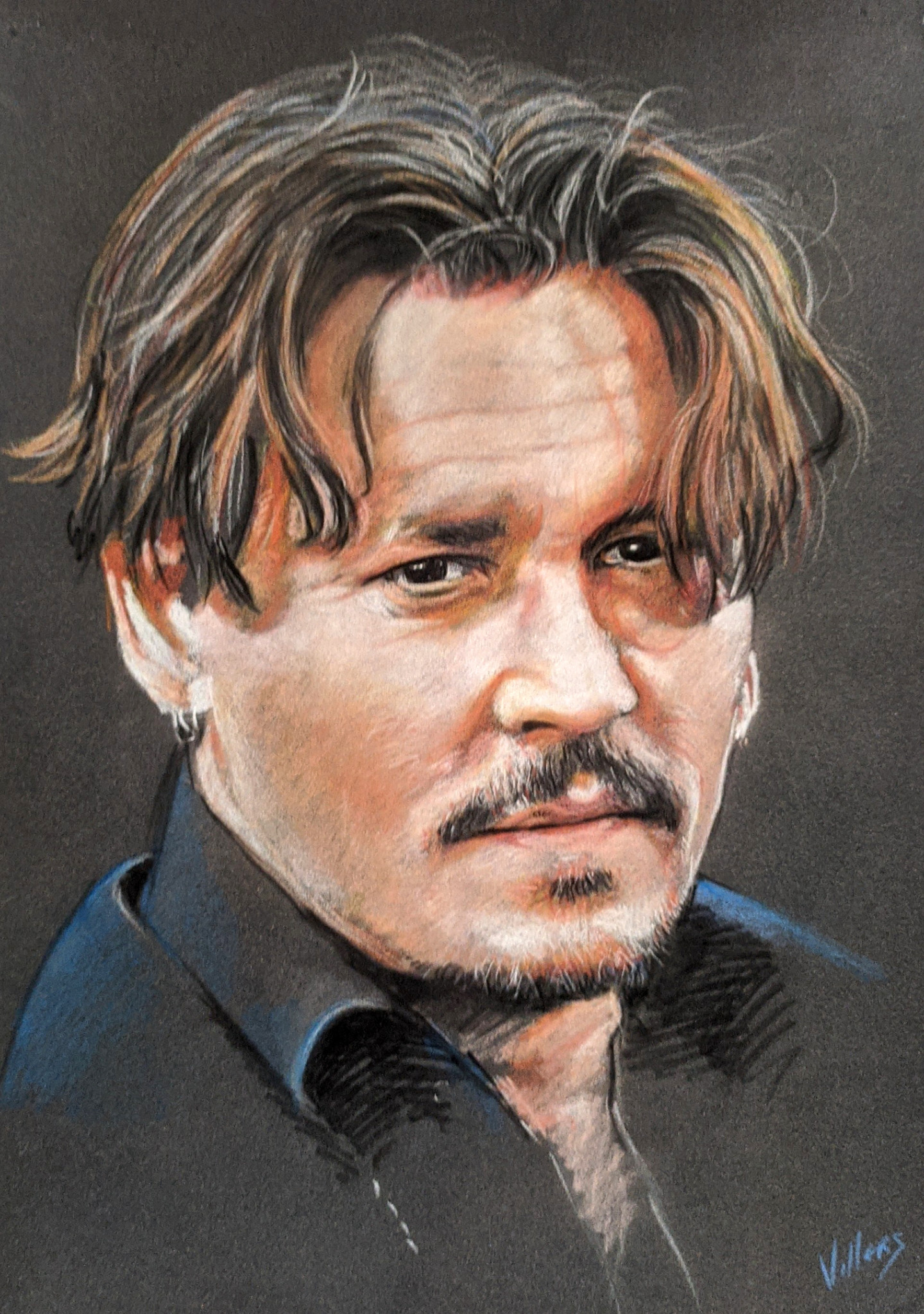new JOHNNY DEPP PIRATES  WITH CHARCOAL SOFT PASTEL PAINT PRINT ON FRAMED CANVAS 