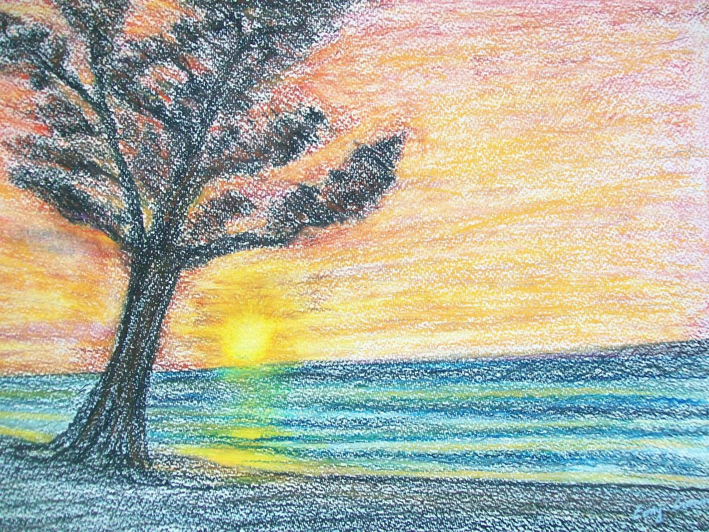 coucher de soleil en bord de mer Dessin par Tony Crenn | Artmajeur