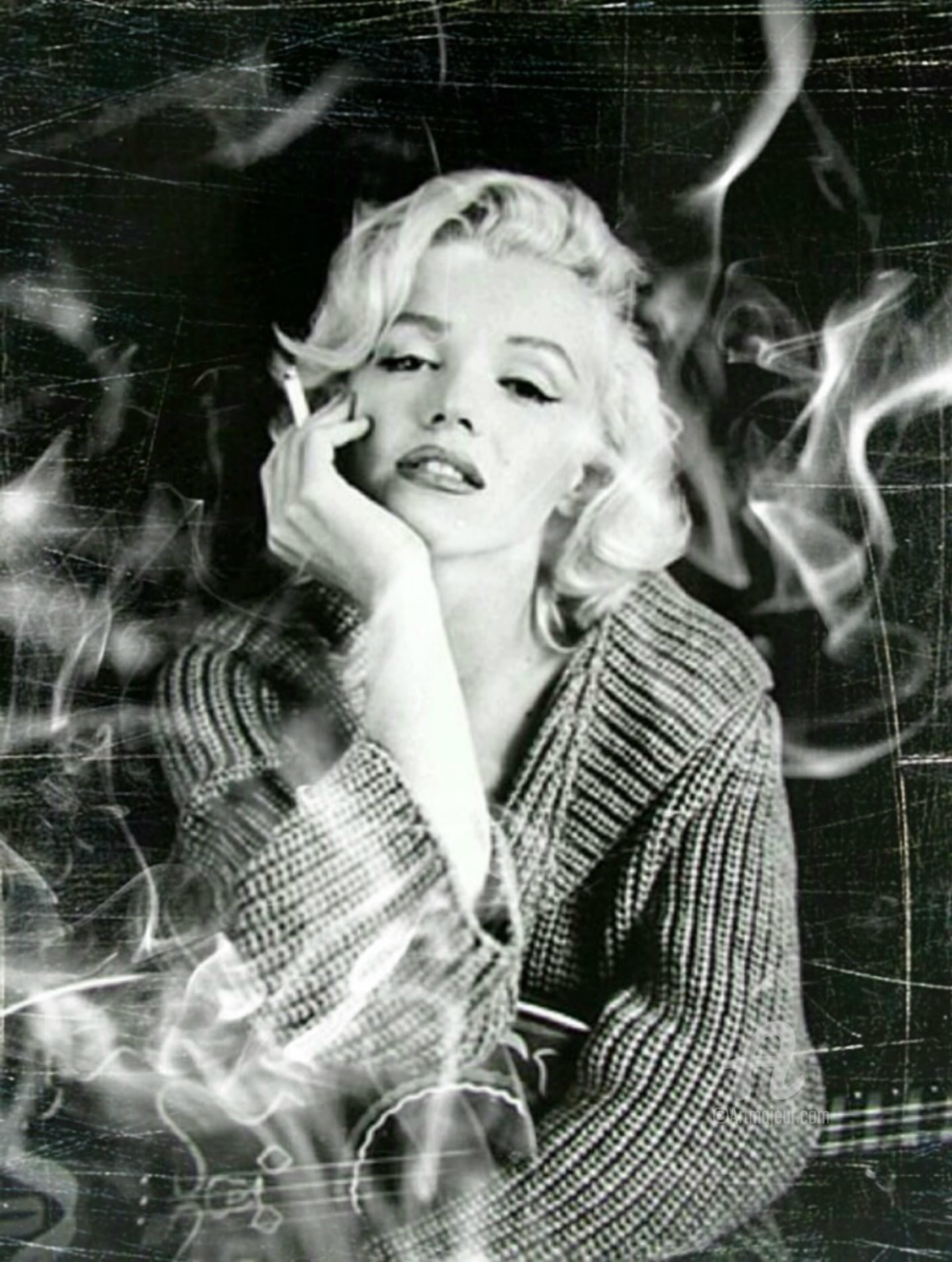 Marilyn Monroe Smoking A Cigarette In Color