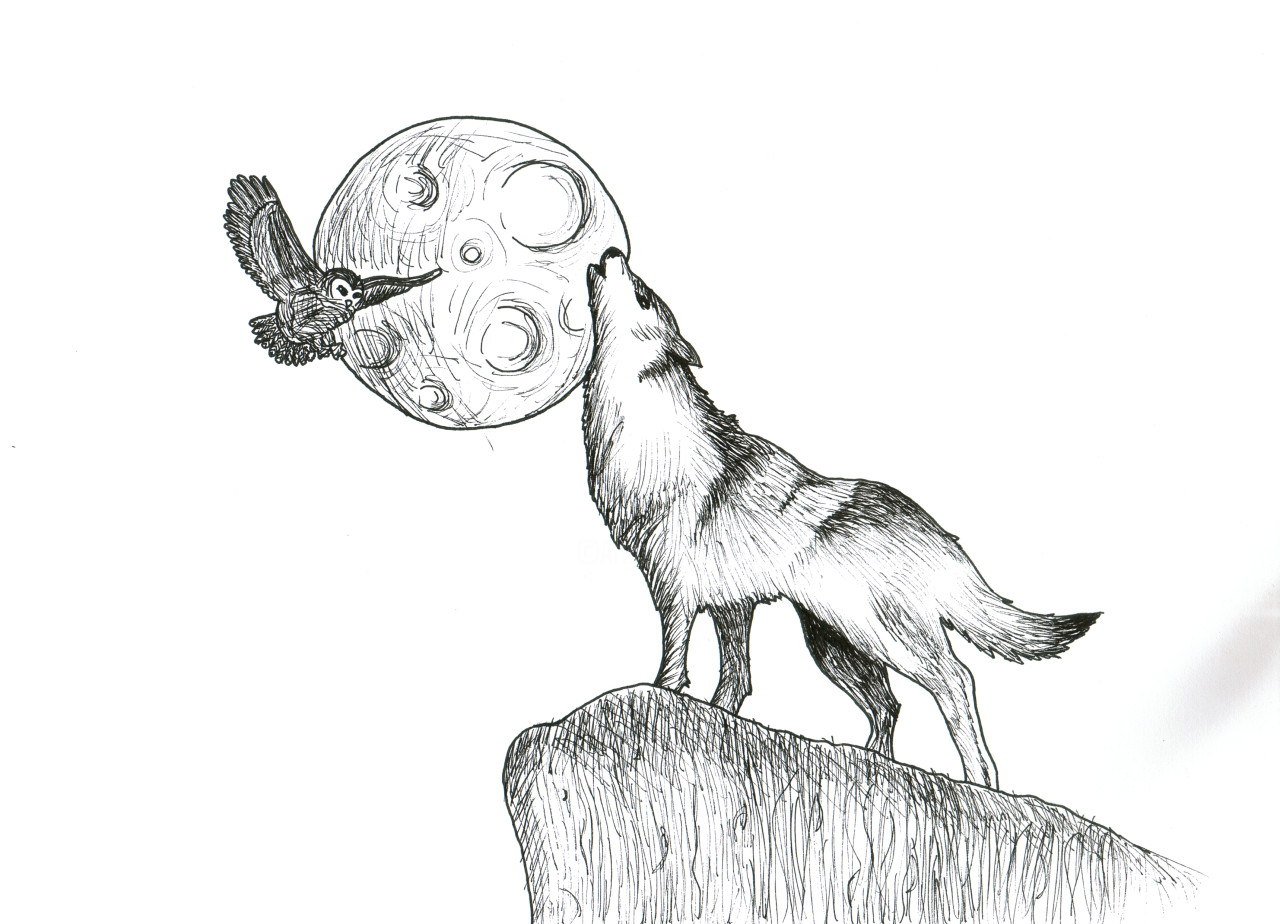 Dessin au crayon noir et blanc d'une jolie fille de dessin animé dans un  chapeau de loup · Creative Fabrica