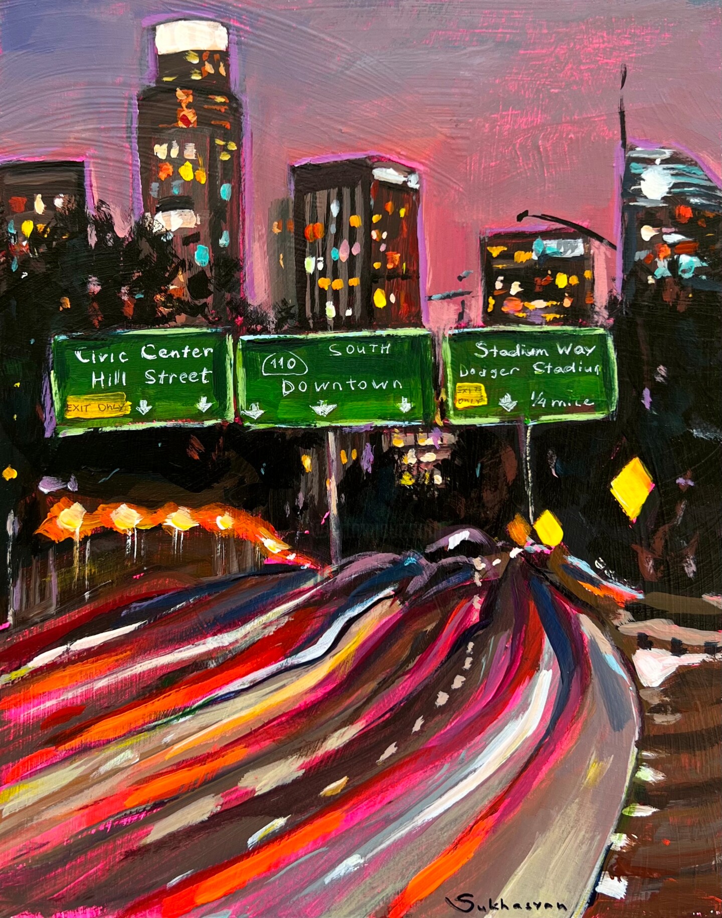 Los Angeles Freeway At Night, Painting by Victoria Sukhasyan Artmajeur