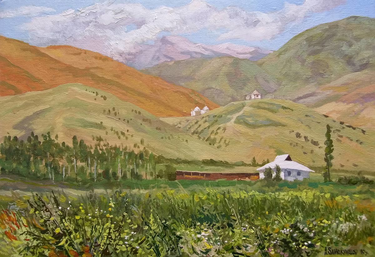 Рисунок горы и степи