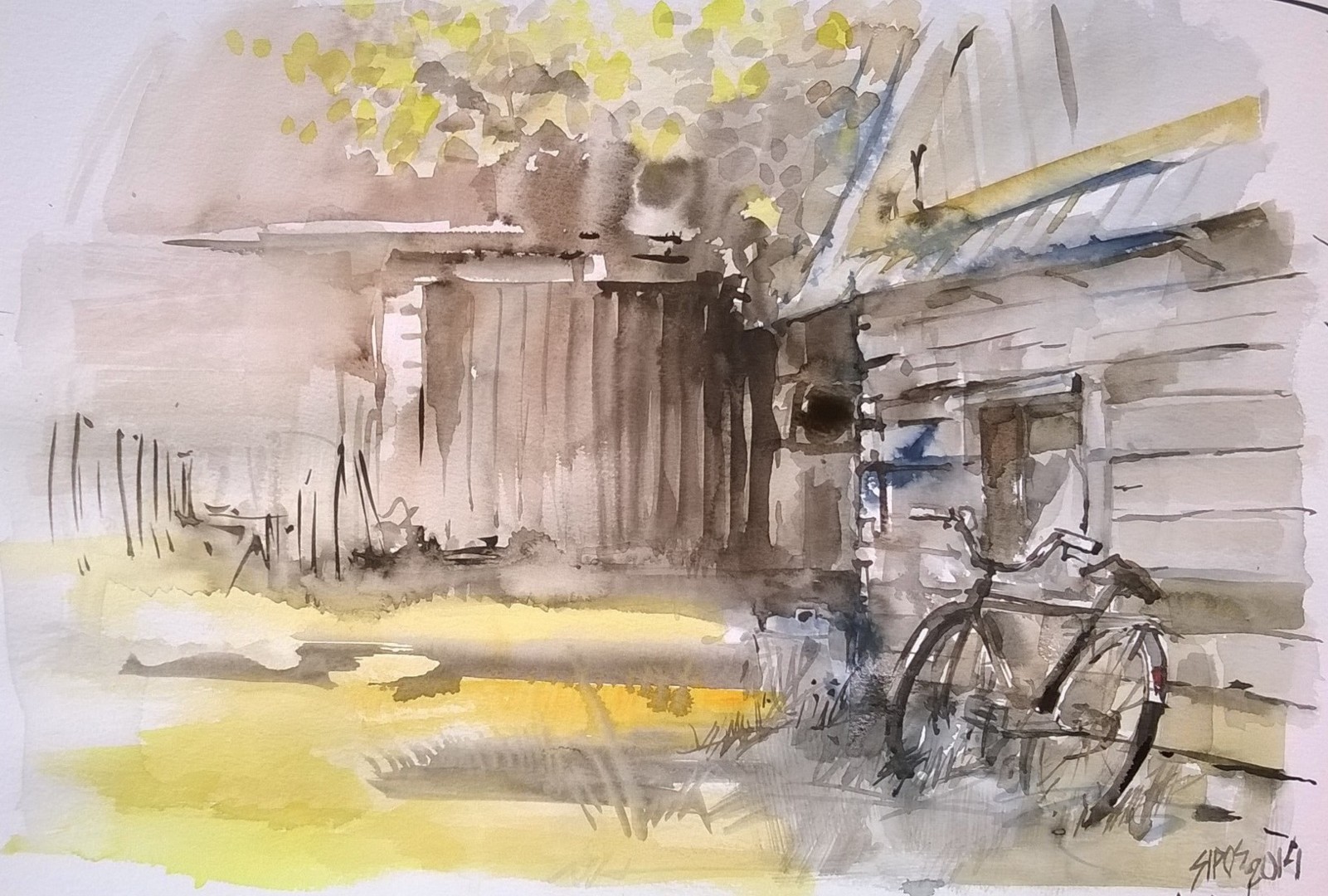 The Bike Painting By Watercolorist Lorand Sipos Artmajeur