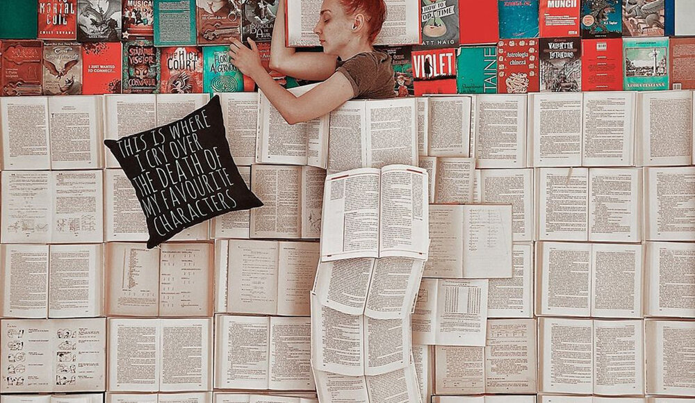 Incredible installations made with books from the artist's librar!