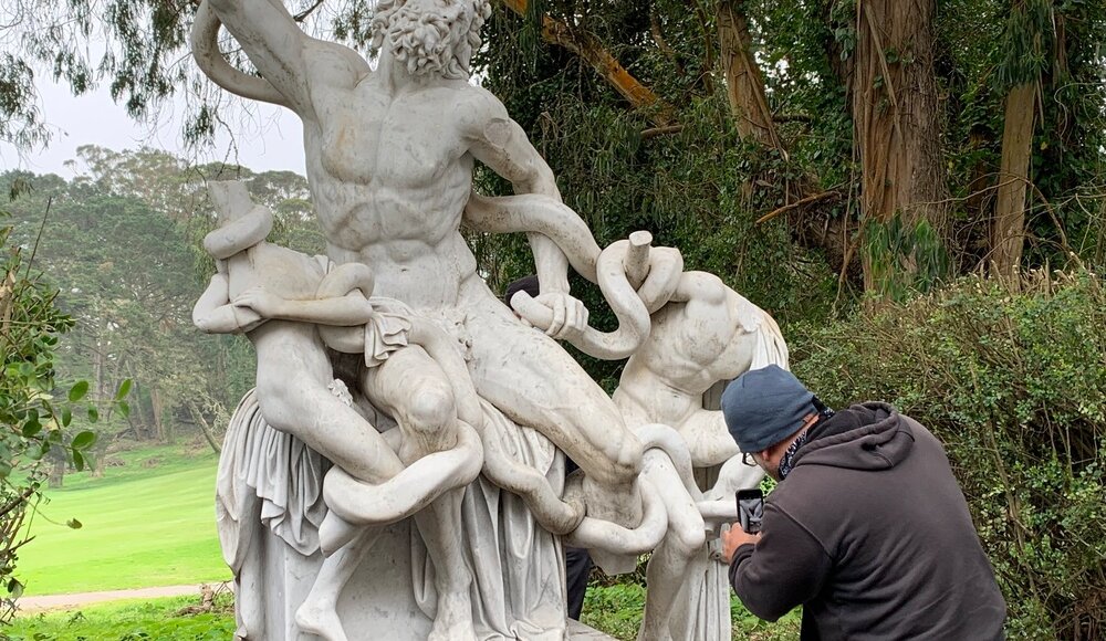 A sculpture by the Laocoön group has been vandalized, leaving two of its headless figures