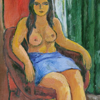 Painting titled "María sentada en un…" by Valerii Klenov, Original Artwork, Oil
