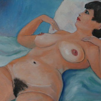 Peinture intitulée "lying-on-the-blue-s…" par Valerii Klenov, Œuvre d'art originale, Huile