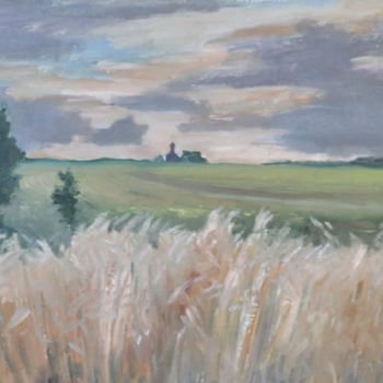 Ζωγραφική με τίτλο "The-wheat-field" από Валерий Кленов, Αυθεντικά έργα τέχνης, Λάδι