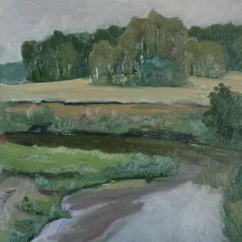 Painting titled "banks-of-the-river-…" by Valerii Klenov, Original Artwork, Oil