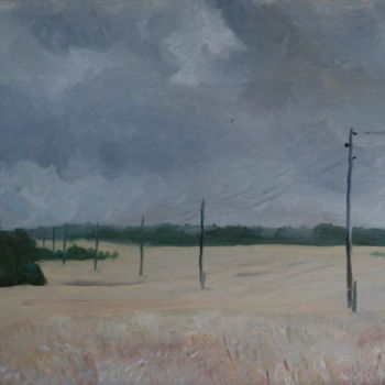 Malerei mit dem Titel "telegraph-poles-in-…" von Valerii Klenov, Original-Kunstwerk, Öl