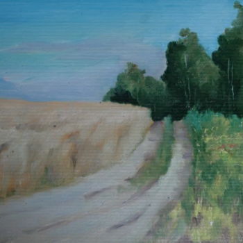 Painting titled "road-to-field" by Valerii Klenov, Original Artwork, Oil