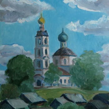 Painting titled "The-church-in-Prech…" by Valerii Klenov, Original Artwork, Oil