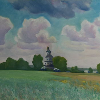 Painting titled "Old church in Prech…" by Valerii Klenov, Original Artwork, Oil