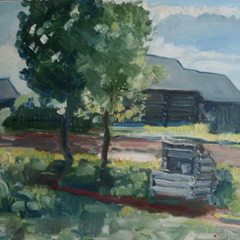 Painting titled "Old village well" by Valerii Klenov, Original Artwork, Oil