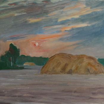 Malerei mit dem Titel "Haystack (etude)" von Valerii Klenov, Original-Kunstwerk, Öl