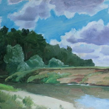 Painting titled "the-river-nerl-in-a…" by Valerii Klenov, Original Artwork, Oil