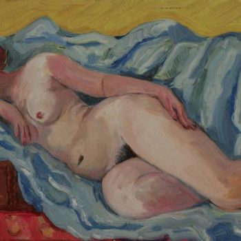 Painting titled "Mujer en azul manto" by Valerii Klenov, Original Artwork, Oil