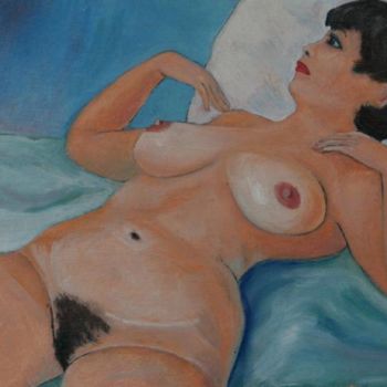 Malerei mit dem Titel "lying-on-the-blue-s…" von Valerii Klenov, Original-Kunstwerk, Öl