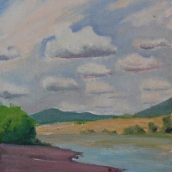 Painting titled "beach-of-ingoda-riv…" by Valerii Klenov, Original Artwork, Oil