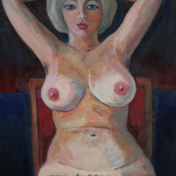 Painting titled "Sitting on a red ch…" by Valerii Klenov, Original Artwork, Oil