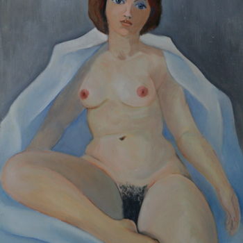 Painting titled "Mujer en azul manto…" by Valerii Klenov, Original Artwork, Oil