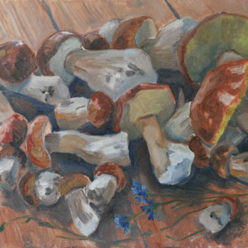 Painting titled "Mushrooms" by Valerii Klenov, Original Artwork, Oil