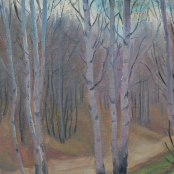 Painting titled "Birches (in the Mos…" by Valerii Klenov, Original Artwork, Oil