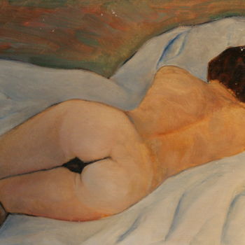 Malerei mit dem Titel "The model lying on…" von Valerii Klenov, Original-Kunstwerk, Öl