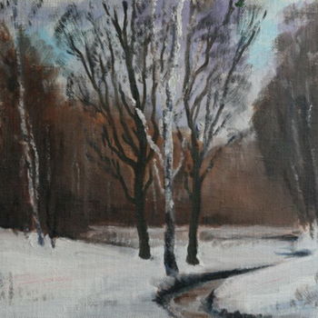 Painting titled "Winter stream" by Valerii Klenov, Original Artwork, Oil