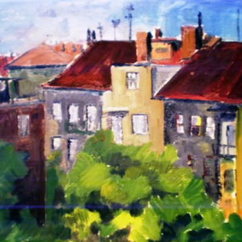 Peinture intitulée "El paisaje urbano(P…" par Valerii Klenov, Œuvre d'art originale, Huile