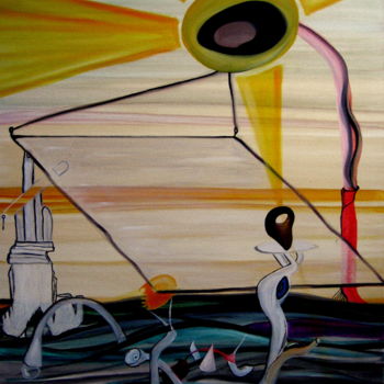 Malarstwo zatytułowany „Under the lamp” autorstwa Johnny, Oryginalna praca, Olej
