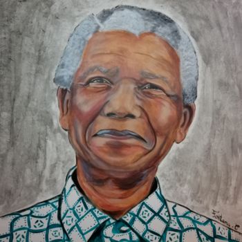 Painting titled "Nelson Mandela" by Cindy Fontana, Original Artwork, Acrylic Mounted on Wood Stretcher frame