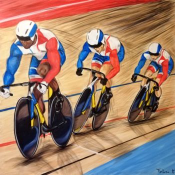 Painting titled "Cycliste sur piste" by Cindy Fontana, Original Artwork, Acrylic