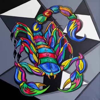 Peinture intitulée "Scorpion" par Cindy Fontana, Œuvre d'art originale, Acrylique Monté sur Châssis en bois