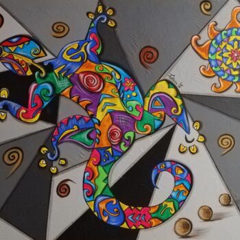Peinture intitulée "Esprit salamandre" par Cindy Fontana, Œuvre d'art originale, Acrylique Monté sur Châssis en bois