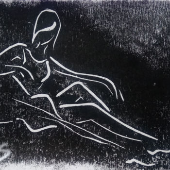 Отпечатки и Гравюры под названием "Girl and guitar" - Victor Shefer, Подлинное произведение искусства, Линогравюры