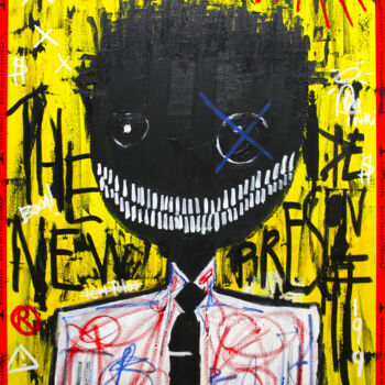 Painting titled "The President" by 0xec6d0, Original Artwork, Spray paint Mounted on Wood Stretcher frame