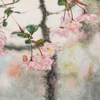 Peinture intitulée "垂丝海棠" par Qiao Mu, Œuvre d'art originale, Aquarelle